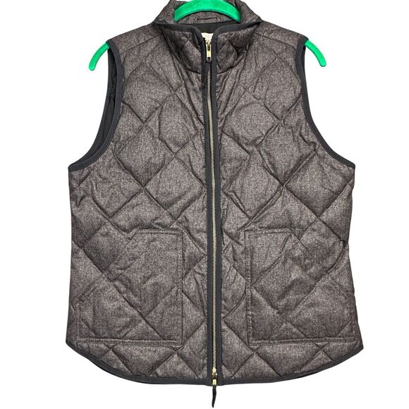 J Crew Puffer Vest Women's Size M Gray Quilted Down Fill Insulated‎ Full Zipper - Picture 1 of 10